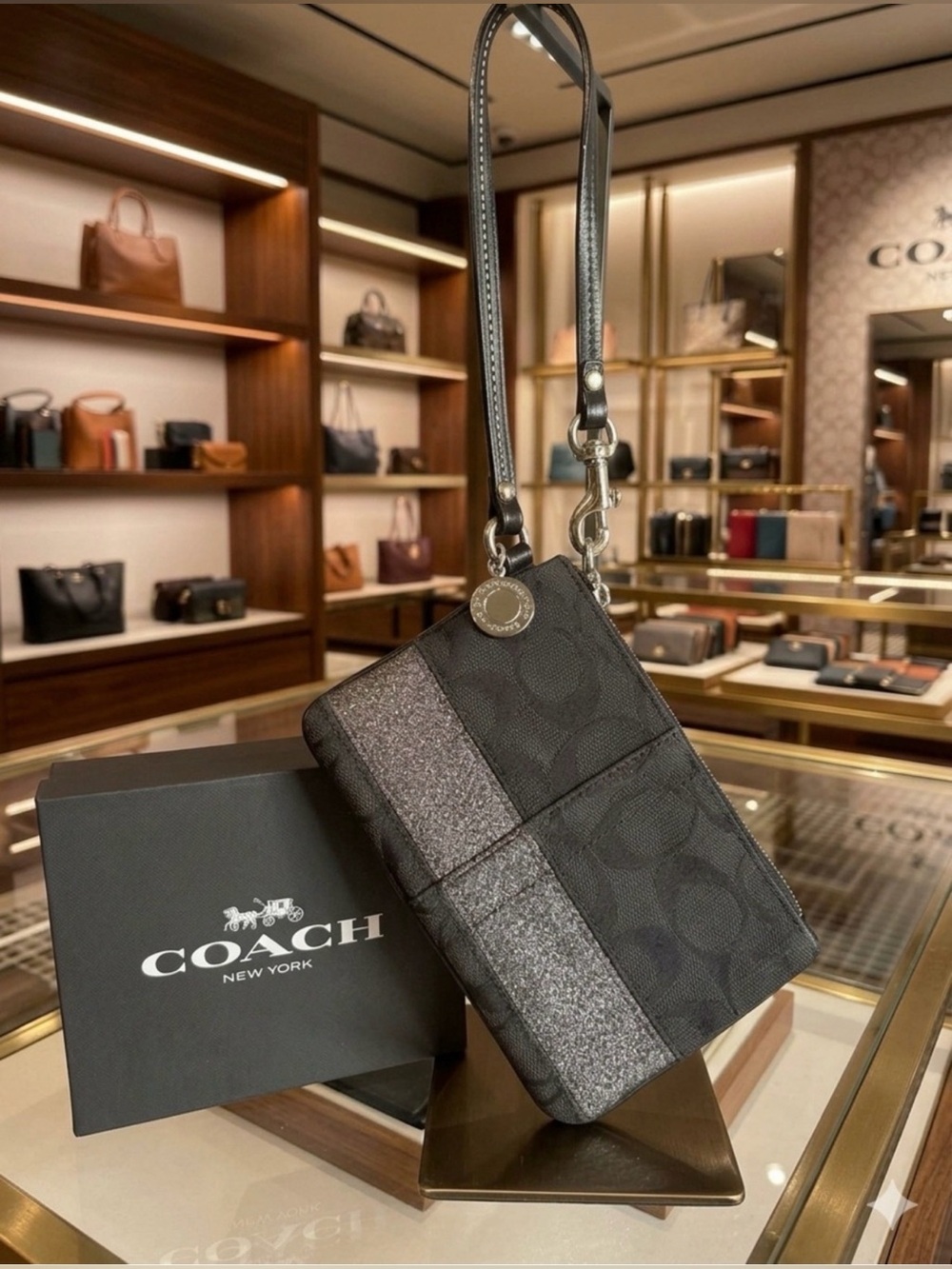 Coach Legacy Signature Leather Trim Wristlet